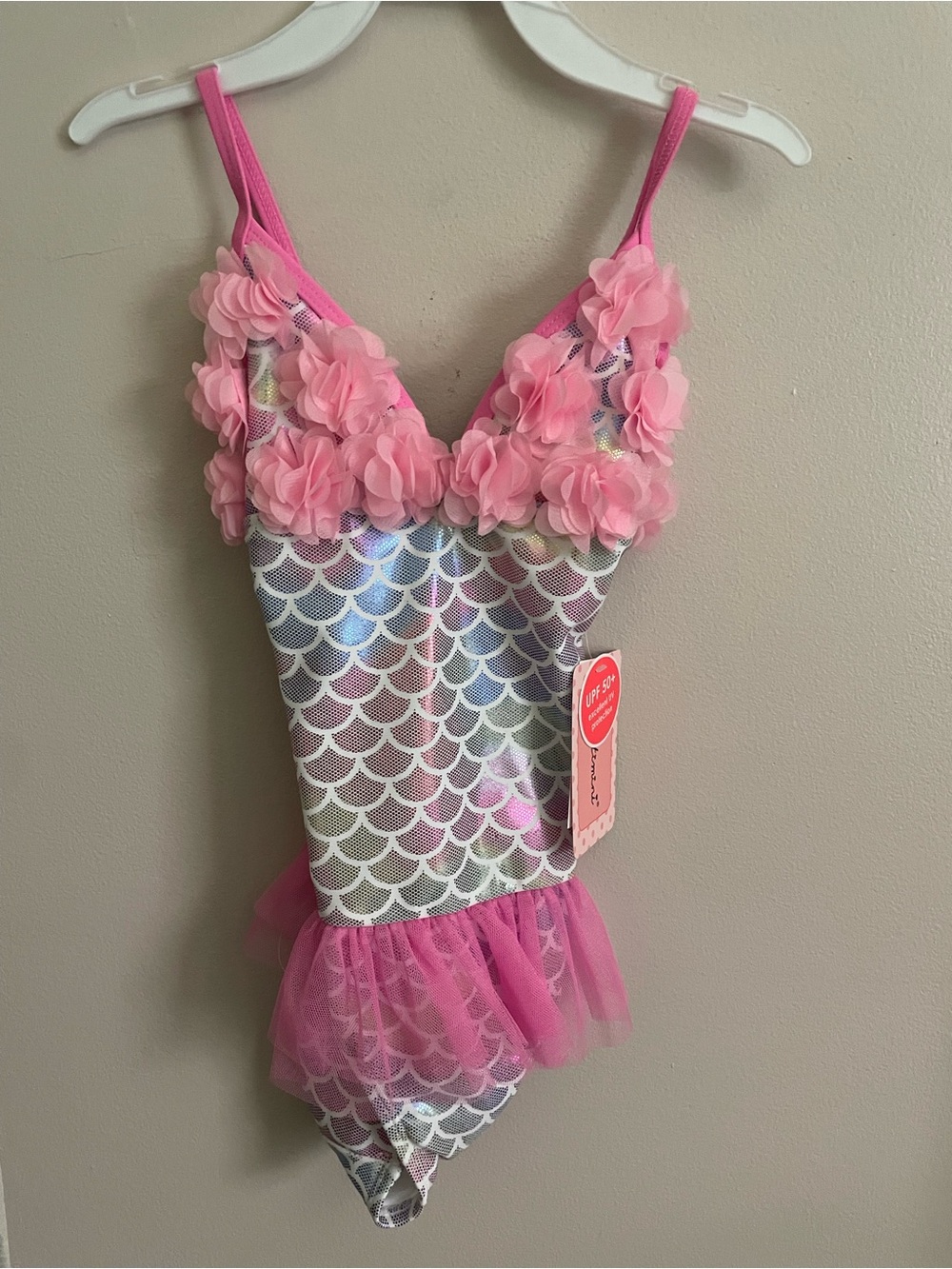 NWT! Floatimini Girls Pink Floral Mermaid One Piece Swimsuit